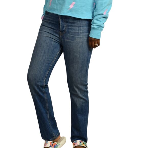 The Great Straight A Jeans Blue Button Fly High Waist Premium Denim Size 25 - Picture 3 of 14